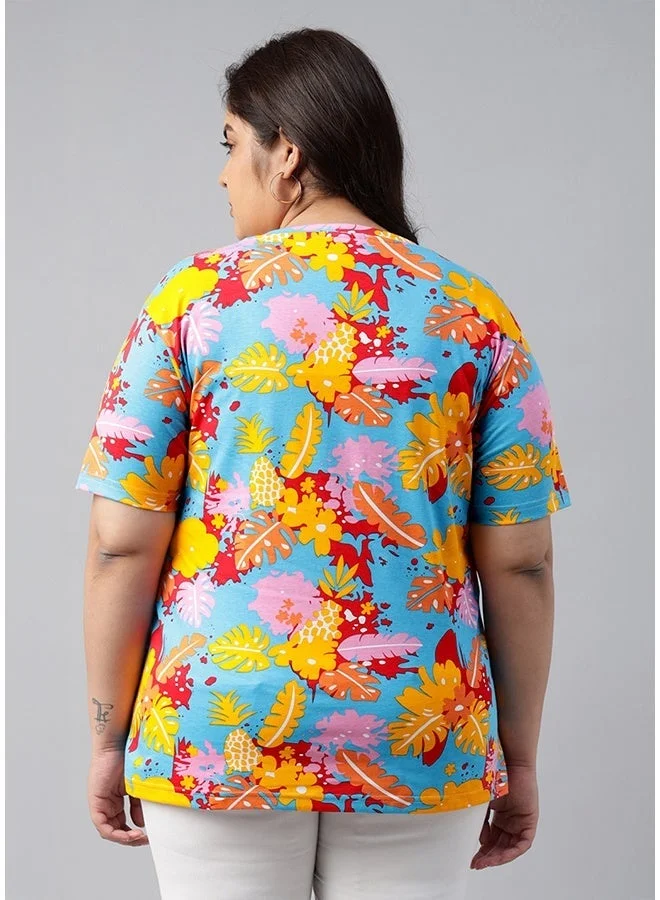 جونبيري تيشيرت قطن جوني بيري مقاس كبير أزرق ملكي للنساء